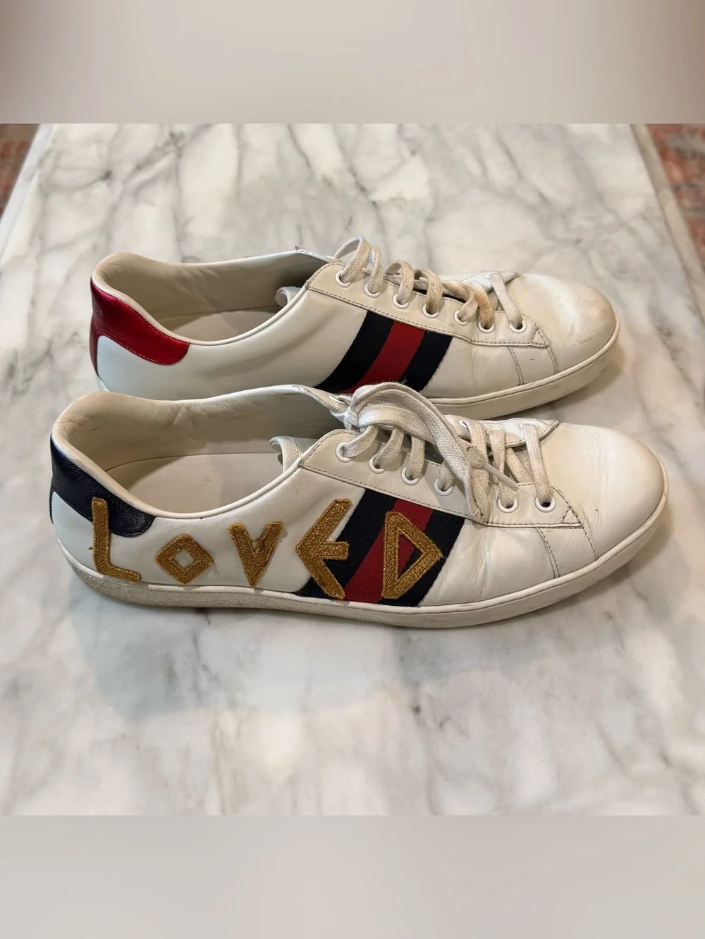 Gucci Ace LOVED Leather Sneakers Men’s US 10 White Web Stripe Made In Italy